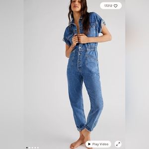 Free People Blue Denim Jumpsuit